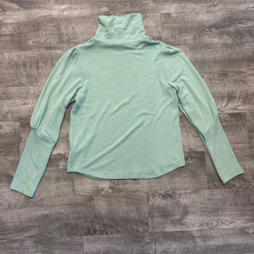 Anthoropologie Puff Balloon Sleeve Turtleneck Mint Green Sweater Womens Sz. S - Picture 3 of 9